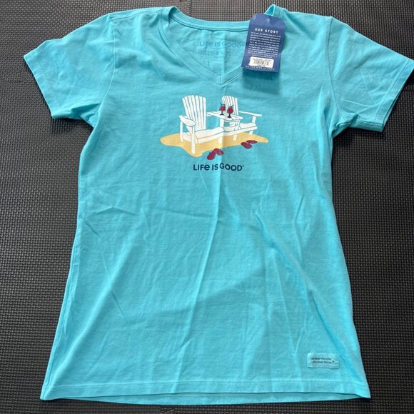 Life Is Good Tops - Life Is Good Womens Crusher Vee Adirondack Duet Graphic T-Shirt XS Blue